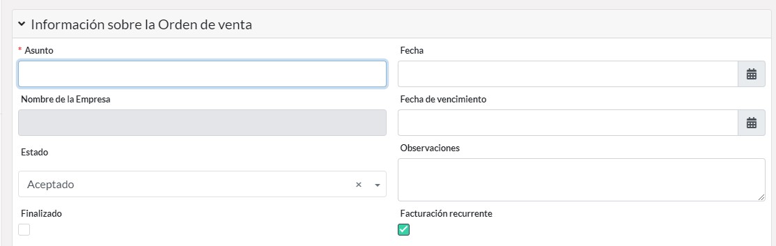 Ejemplo de orden de venta Ejemplo de orden de venta